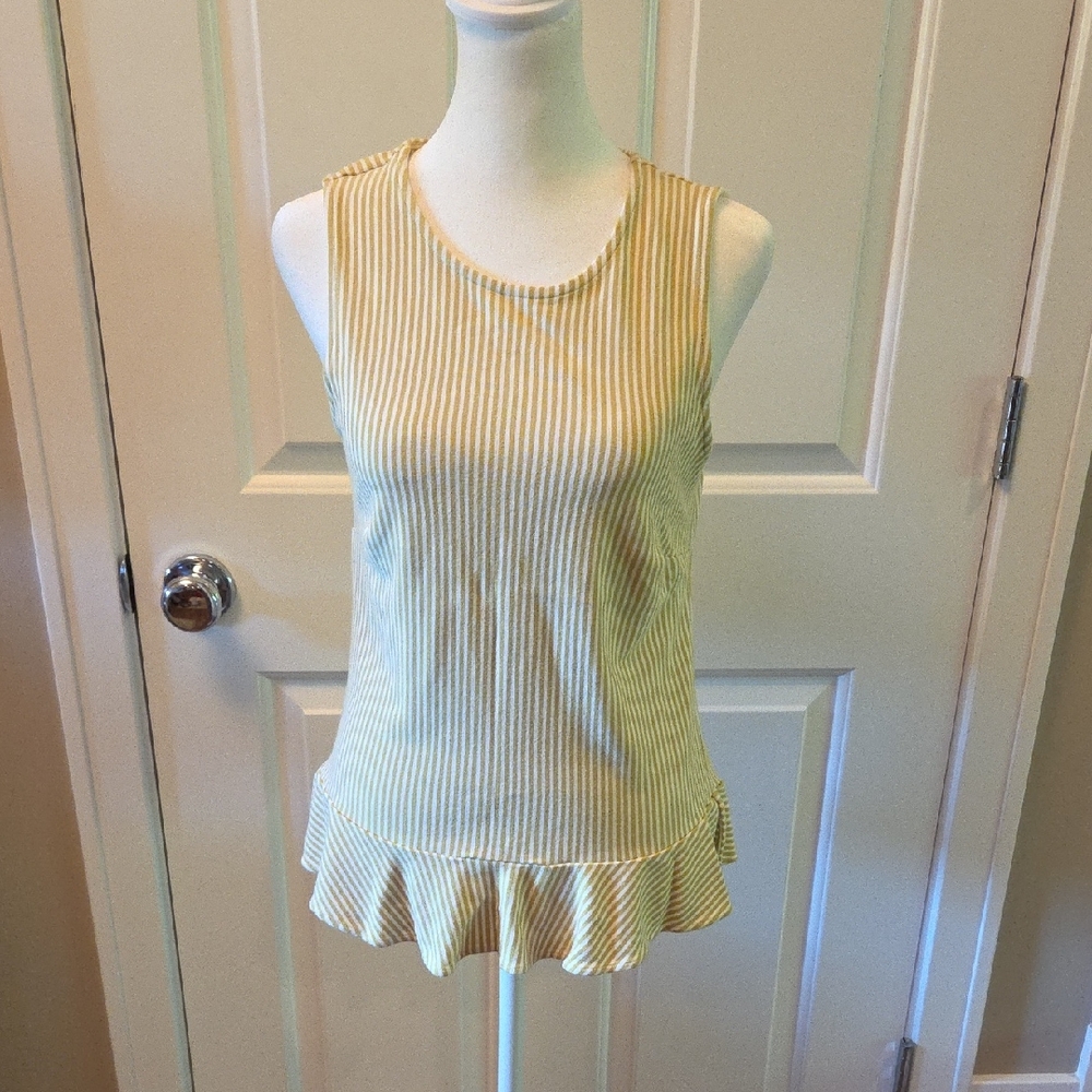 Ann Taylor Green Ruffled Tank Top Striped